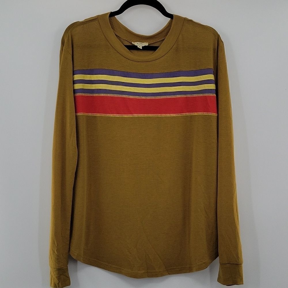 3For$20 Kori America Brown/Red Striped Long-sleeve Top size S